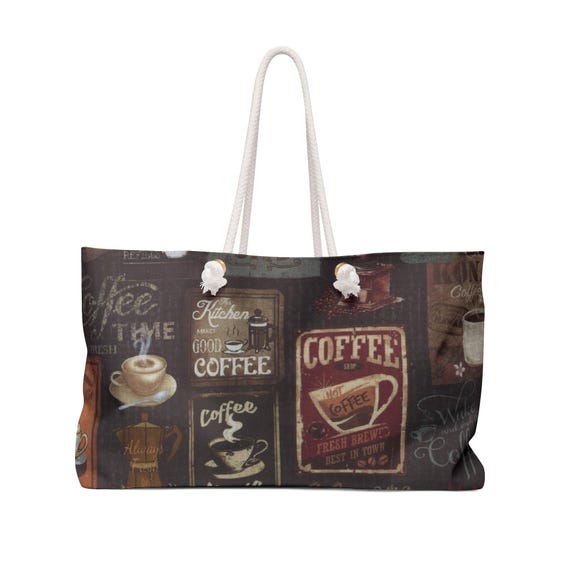 Vintage Coffee Signs Weekender Bag | Retro Cafe Collage Tote