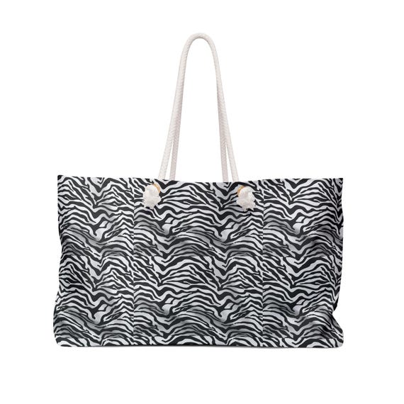 Zebra Animal Print Weekender Bag | Wild Black White Stripes Travel Tote