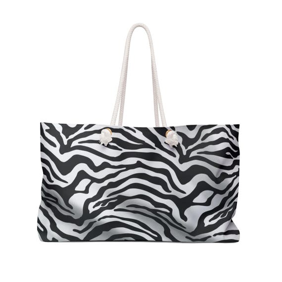 Zebra Animal Print Weekender Bag | Wild Black White Stripes Travel Tote