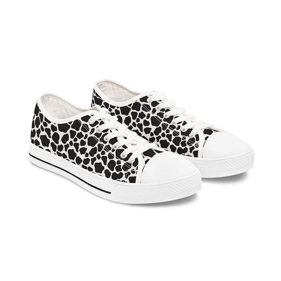 Cow Print Women's Low Top Sneakers, Farm Animal Shoes, Cow Lover Gift, Black & White Sneakers, Cute Animal Print Footwear