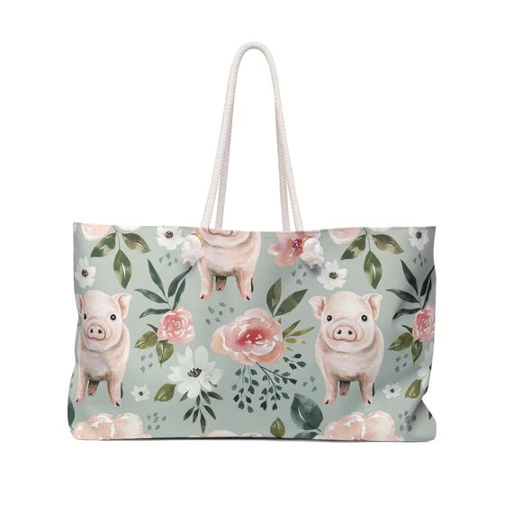 Pink Pig Farm Print Weekender Bag | Farm Animal Travel Tote