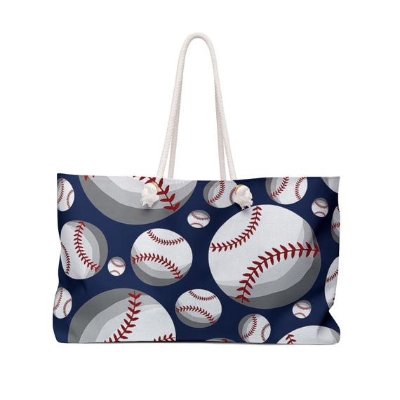 Baseball Pattern Weekender | Sports Tote Bag, Navy Red Baseballs