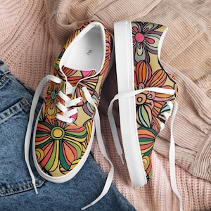 Women’s lace-up Flower print canvas shoes