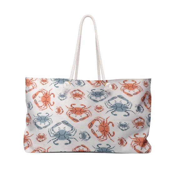 Crab Pattern Weekender Bag | Coastal Beach Tote