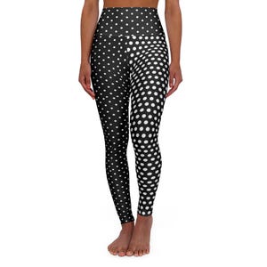 Polka Dots Yoga Leggings, Trendy High Waisted Workout Pants, Black and White Patterned Athletic Tights, Yoga Wear, Fitness Apparel, Stretchy