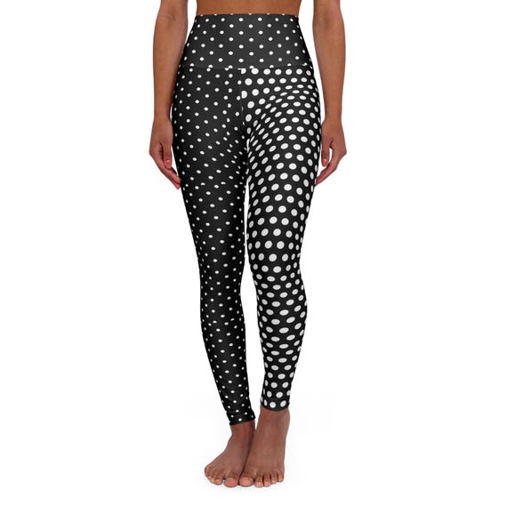 Polka Dots Yoga Leggings, Trendy High Waisted Workout Pants, Black and White Patterned Athletic Tights, Yoga Wear, Fitness Apparel, Stretchy