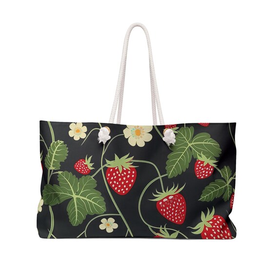 Strawberry Vine Weekender Bag | Floral Fruit Tote for Travel