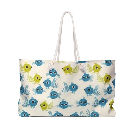 Cartoon Fish Weekender Bag | Blue & Green Travel Tote
