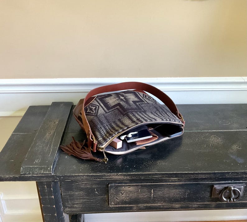 Slouch Purse Shoulder Bag Made With Pendleton Wool & Leather bild 7