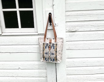 Rustic Gray Tote Purse Made With Pendleton Wool & Waxed Canvas