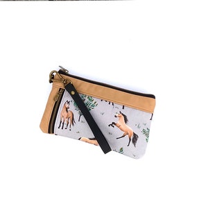 Cartera para teléfono inteligente, bolso de mano y cartera pequeña de piel de poni en gris y tostado