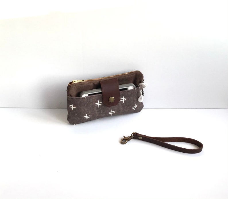 Minimalist Purse Small Southwest Wallet Brown Bohemian Waxed Canvas Wristlet