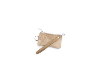 Hair On Cowhide Key Ring Wallet, Mini Wristlet, Credit Card Wallet, Zipper Wallet