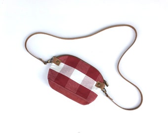 Small Red Buffalo Check & Lambskin Leather Cross Body Purse, Shoulder Bag