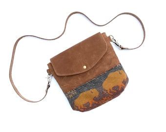 Buffalo Print and Waxed Canvas Cross Body Purse, Shoulder Bag Made With Pendleton® Wool