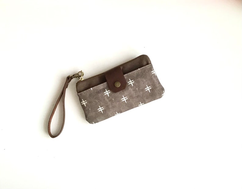 Minimalist Purse Small Southwest Wallet Brown Bohemian Waxed Canvas Wristlet