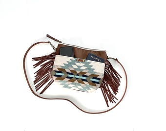 Small Western Fringe Cross Body, Shoulder Bag Made with Pendleton Wool & Distressed Leather