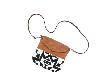 Black & Brown Tribal  Cross Body Purse, Shoulder Bag Made With Pendleton® Wool and Waxed Canvas