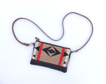 Small Cross Body, Wristlet, Clutch Purse Made With Pendleton® Wool & Leather