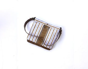 Small Striped Denim & Leather Shoulder Bag