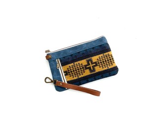 Southwestern Tribal Clutch Purse, Wristlet, Large Wallet Made With Pendleton® Wool & Waxed Canvas