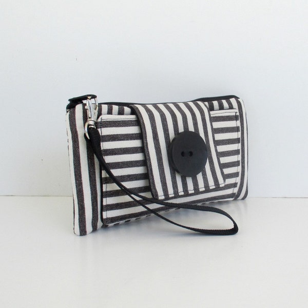 Charcoal, Black & White Stripe Smartphone Wallet/Wristlet/Clutch