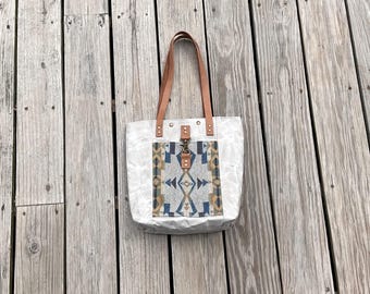 Rustic Gray Tote Purse Made With Pendleton Wool & Waxed Canvas
