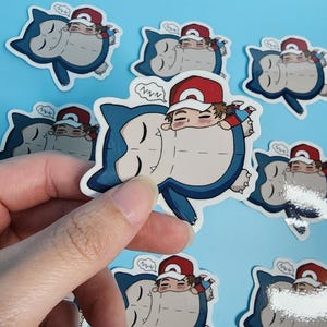 Entraîneur Pokémon rouge, snorlax, autocollant kawaii, autocollant bouteille d'eau, autocollant pour ordinateur portable, livre d'autocollants, cadeau, dessin animé, jeu vidéo