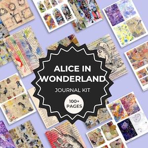 Alice in Wonderland Junk Journal Kit | Ephemera Artwork Books Paper Watercolor Grunge digital download tags pockets pages