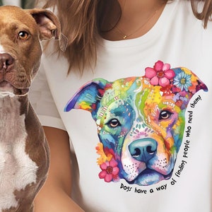 Rescue Dog T-Shirt: Floral Pit Bull Art, Animal Lover Gift