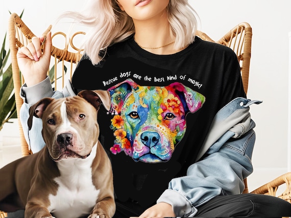 Colorful Rescue Dog T-Shirt: Floral Art, Adopt Don't Shop