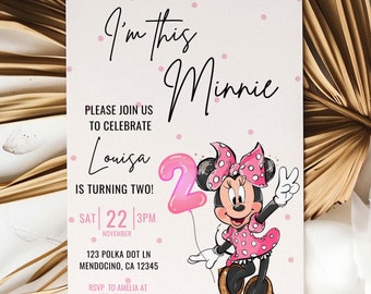Invitación de cumpleaños de Oh Twodles, fiesta de Minnie Mouse, dos maravillosas invitaciones de Oh Twodles, descarga instantánea digital para el segundo cumpleaños de una niña. Soy esta Minnie.