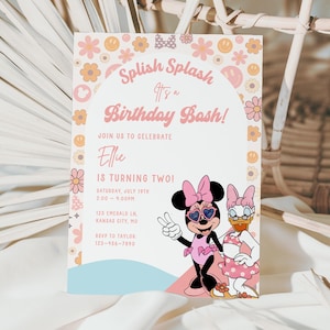 Minnie mouse and Daisy Pool Party, Two Groovy Oh Twoodles Invite, Summer Girl 2nd birthday digital instant Oh Twodles I'm This Minnie Splash