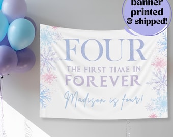Frozen verjaardagsfeestje banner, Elsa fotoachtergrond decor, prinses Elsa Anna decoratie kinderverjaardag 36 x 26 vier de eerste keer in altijd
