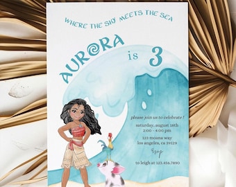 Moana 2 Geburtstagseinladung, Vaiana II Geburtstagsparty, Luau Moana Einladen, Dritte 3