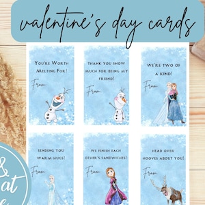 Étiquettes personnalisées Saint-Valentin, classe de filles, princesse Saint-Valentin, cartes imprimables, étiquette de remerciement elsa la reine des neiges pour enfants princesse Anna Olaf