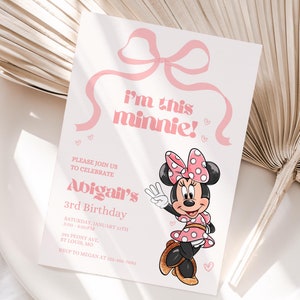 Minnie 3rd Birthday invitation, Minnie mouse party, Minnie Girl Third digital evite instant download pink dots three year old bow ribbon
