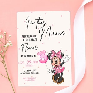 Minnie 3rd Birthday invitation, Minnie mouse party, Minnie Girl Third birthday decor digital evite instant download pink dots three year old