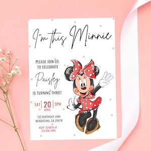 Minnie 3rd Birthday invitation, Minnie mouse party, Minnie Girl Third birthday decor digital evite instant download red dots three year old