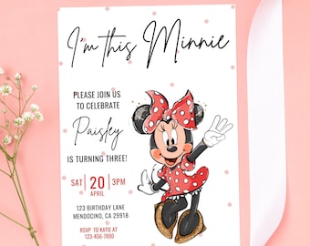 Minnie 3rd Birthday invitation, Minnie mouse party, Minnie Girl Third birthday decor digital evite instant download red dots three year old