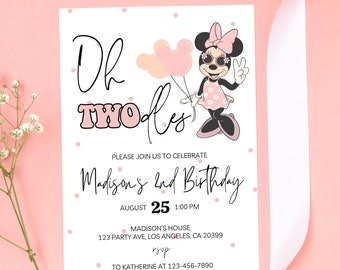 Oh Twodles Birthday invitation, Minnie mouse party, Oh Twoodles Invite, Minnie Girl 2nd birthday decor digital evite instant download pink