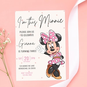 Minnie 3rd Birthday invitation, Minnie mouse party, Minnie Girl Third birthday decor digital evite instant download pink dots three year old