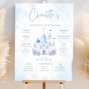 Winter Birthday Milestone Board, Winter Princess Wonderland, Party Decorations, Editable Template Poster Decor Favorites First Birthday