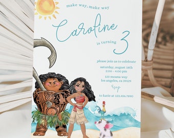 Moana 2 Birthday invitation, Moana II birthday party, luau moana Invite, 2nd 3rd Maui ocean calling pua wave watercolor ocean we&#39;re back