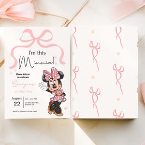 Minnie 3rd Birthday invitation, Minnie mouse party, Minnie Girl Third digital evite instant download pink dots three year old bow ribbon
