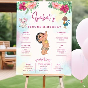 Letrero de hito de cumpleaños de Baby Moana, 1.º, 2.º, 3.º, 4.º, 5.º, 6.º luau moana aloha, póster de decoración de océano hei hei, tablero de estadísticas de Maui