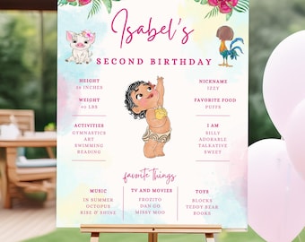 Signe de jalon d'anniversaire de bébé Moana, 1er 2e 3e 4e 5e 6e luau moana aloha, hei hei ocean decor poster décorations Maui stats board