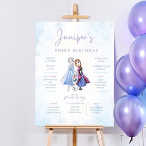 Gefrorene Winter Geburtstag Meilensteintafel, Winter Wunderland, Winter Prinzessin, Partydekoration, Elsa Bearbeitbare Vorlage Poster Dekor Favoriten