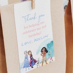 Moana Frozen Birthday thank you tags, Moana Elsa party, 1st 2nd 3rd 4th 5th birthday pua hei hei ocean decor party favor, gift bag boxes image 1