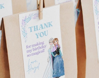 Frozen Birthday thank you tag, Princess Elsa Anna Olaf, Frozen decor, 2nd 3rd 4th 5th party favor gift box bag thanks snow much for coming